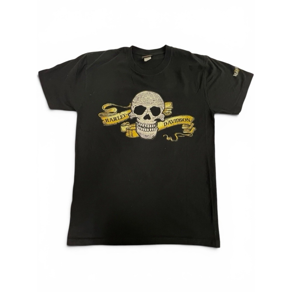 Harley‎ Davidson Skull T Shirt Mens M 2008 Littleton NH Mt Washington Biker Y2K